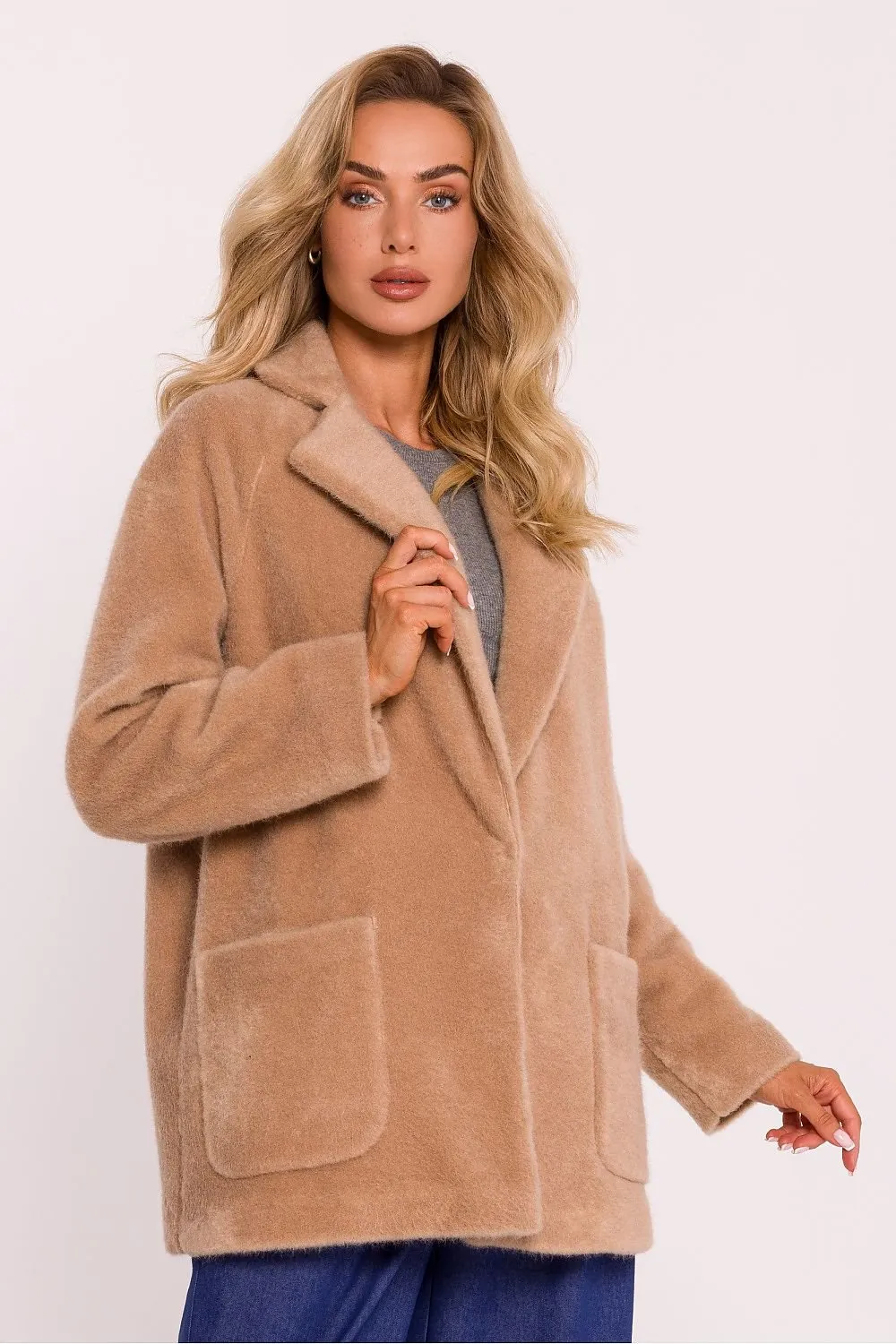 MOE Soft Plush Coat with Front Pockets-Made in Poland