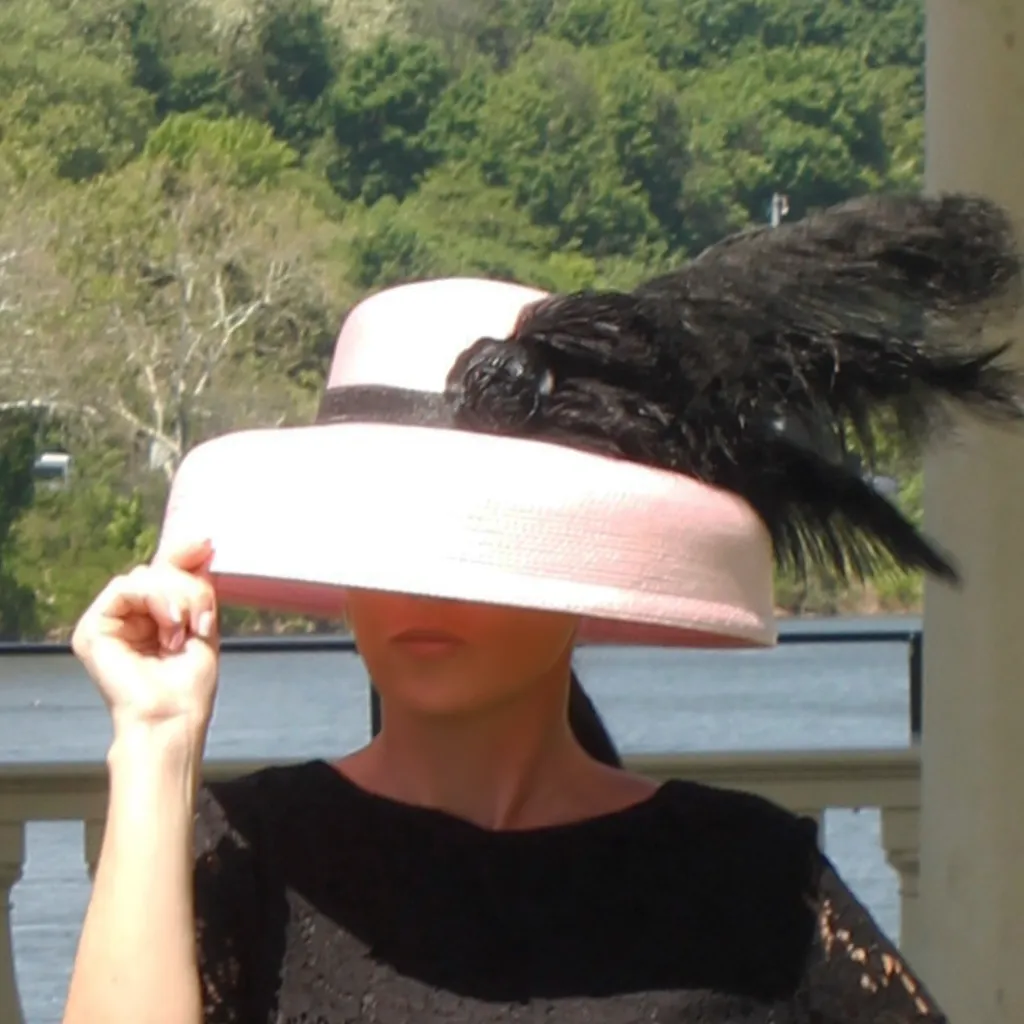 NA332114-Pink and black ladies Church hat