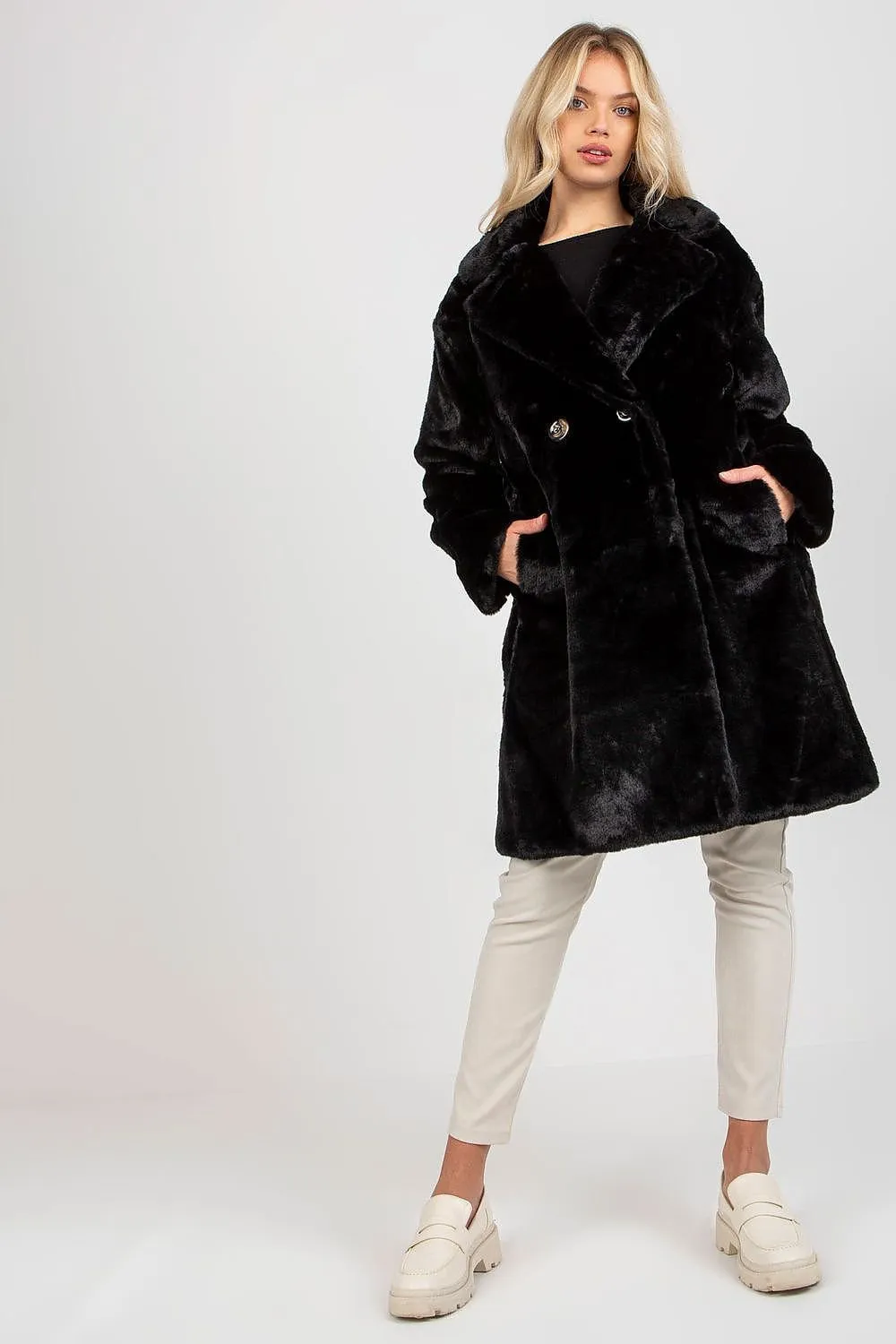 OCH BELLA Luxurious European Knee-length Fur Coat with Side Pockets