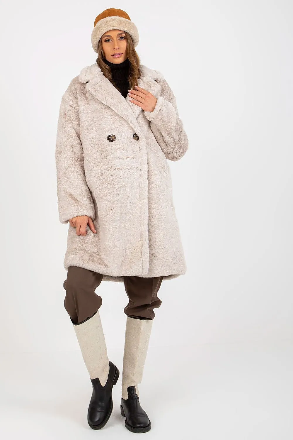 OCH BELLA Luxurious European Knee-length Fur Coat with Side Pockets