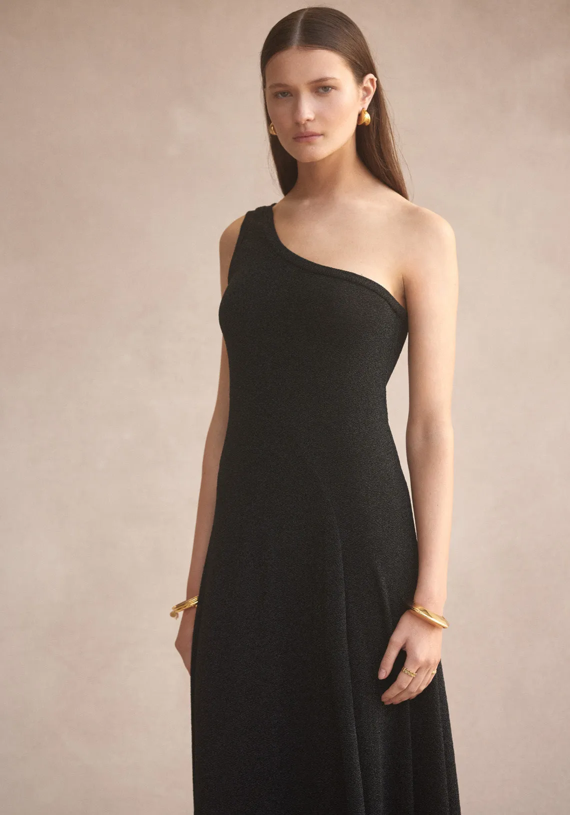 ONE SHOULDER COMO MAXI BLACK