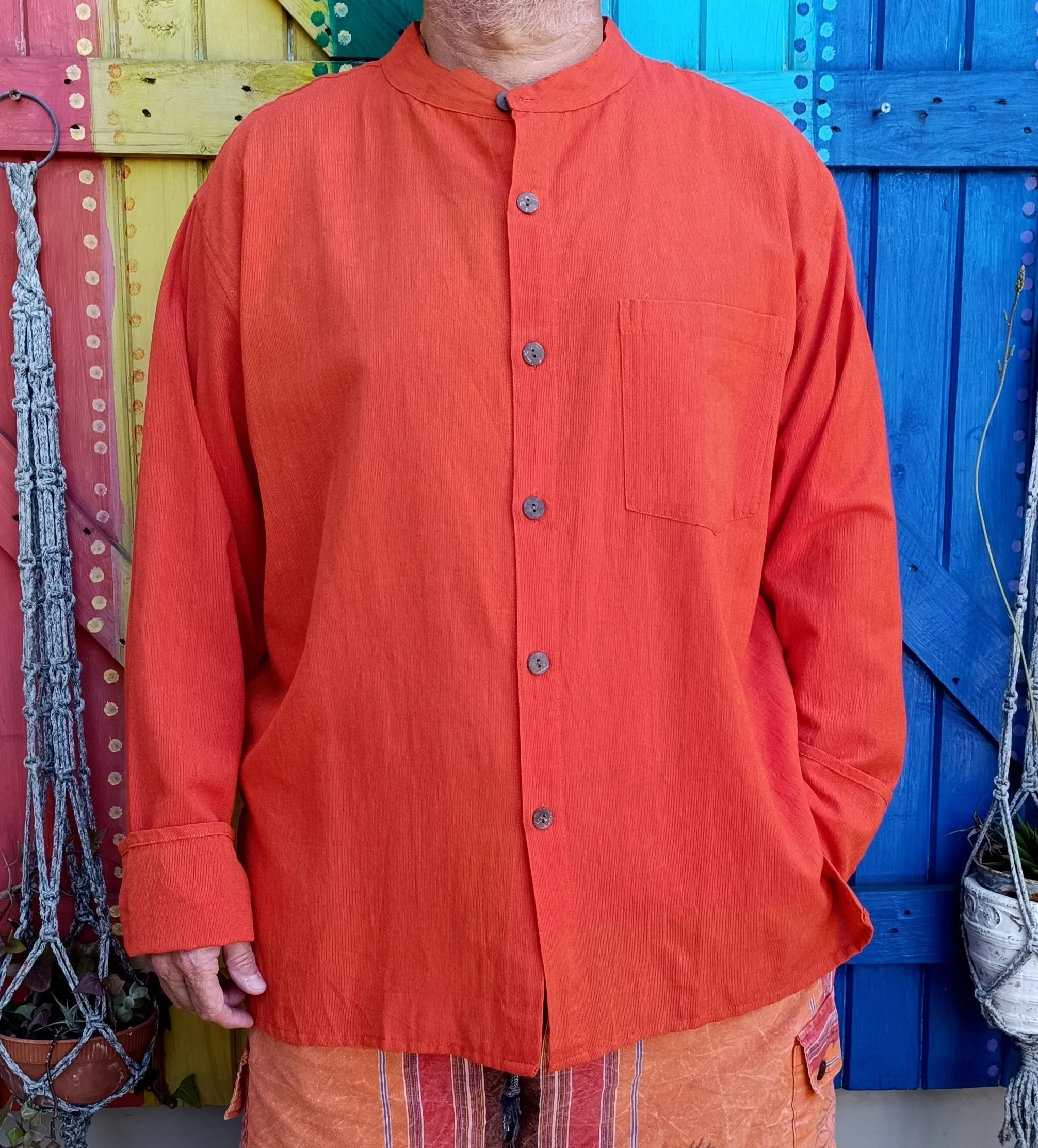 Open Button Long Sleeve Shirts Cotton Relaxed Fit Kurta Shirts