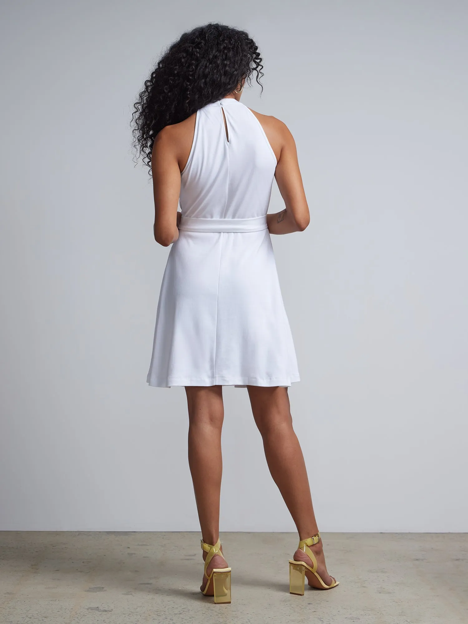 Petite Belted Halter Flare Dress - City Knits