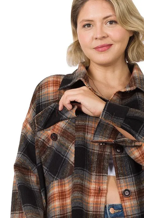 Plus Oversized Yarn Dyed Plaid Shacket