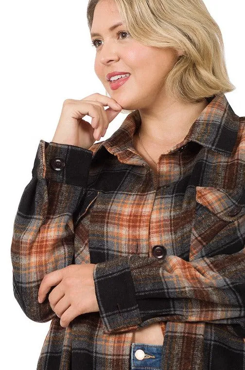 Plus Oversized Yarn Dyed Plaid Shacket