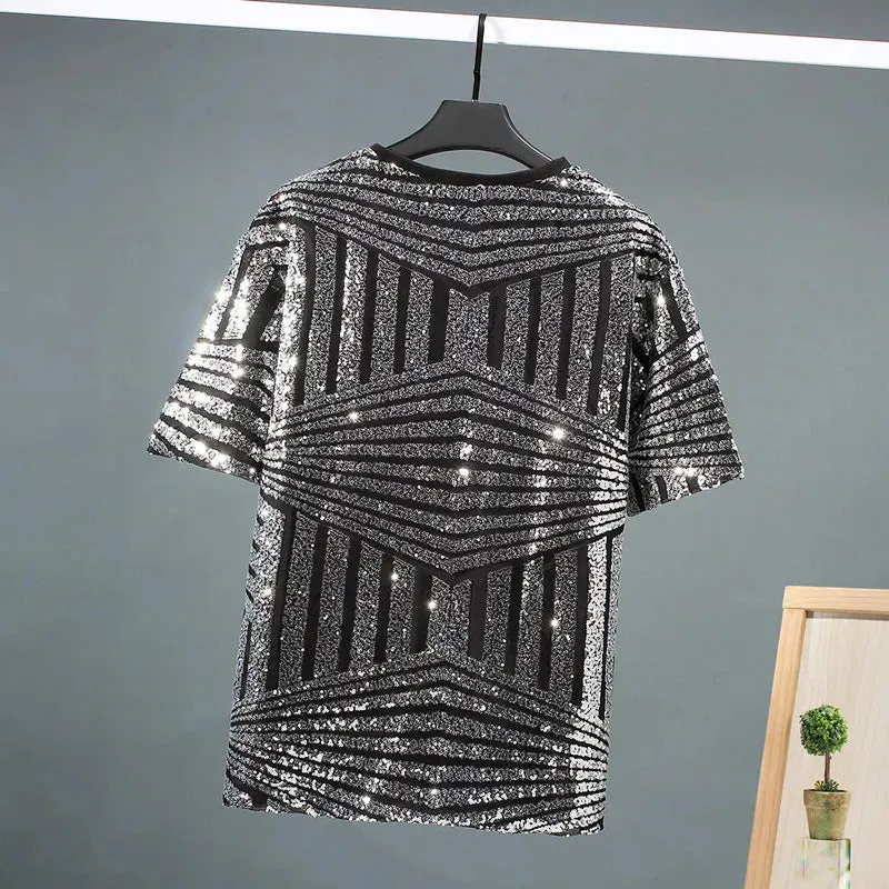 Pre Order:  Geometric Sequined Loose Fit T-Shirt