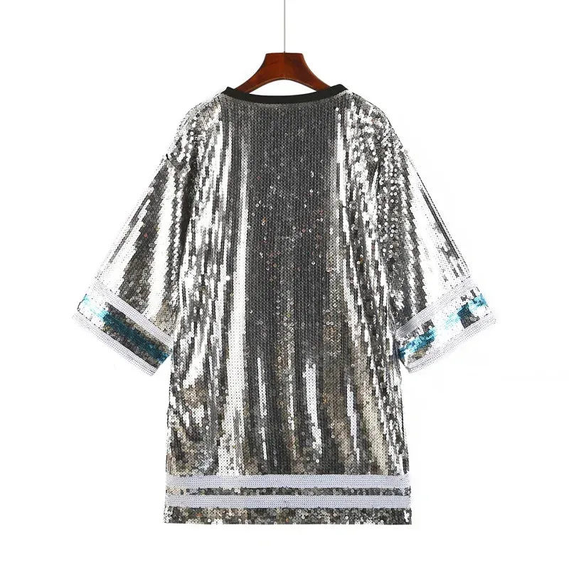 Pre Order:  Silver Sequined Loose Jersey Top