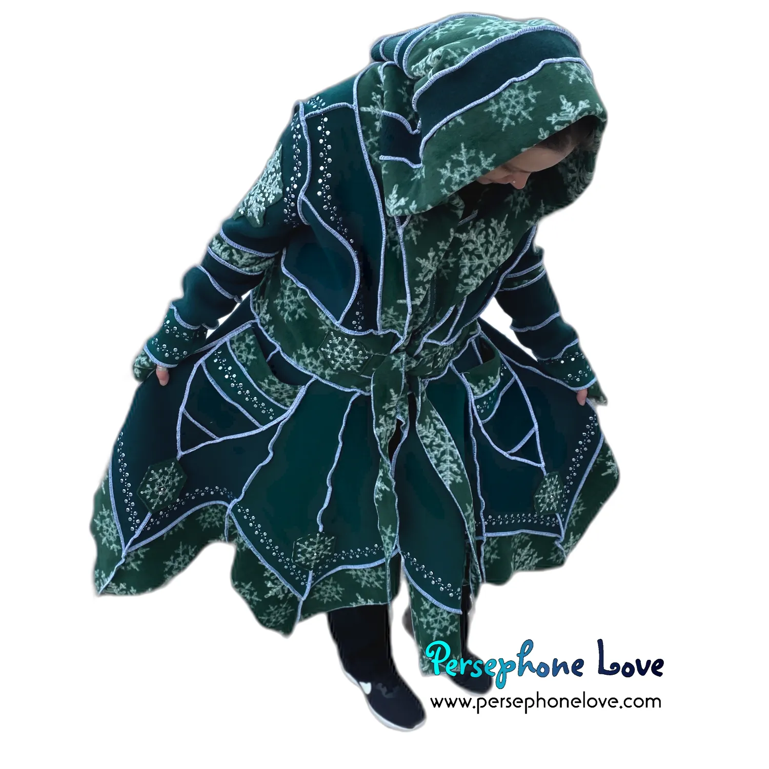 "Afterglow" GODDESS SIZE Green pixie felted cashmere/fleece Katwise-inspired sequin sweatercoat-2560