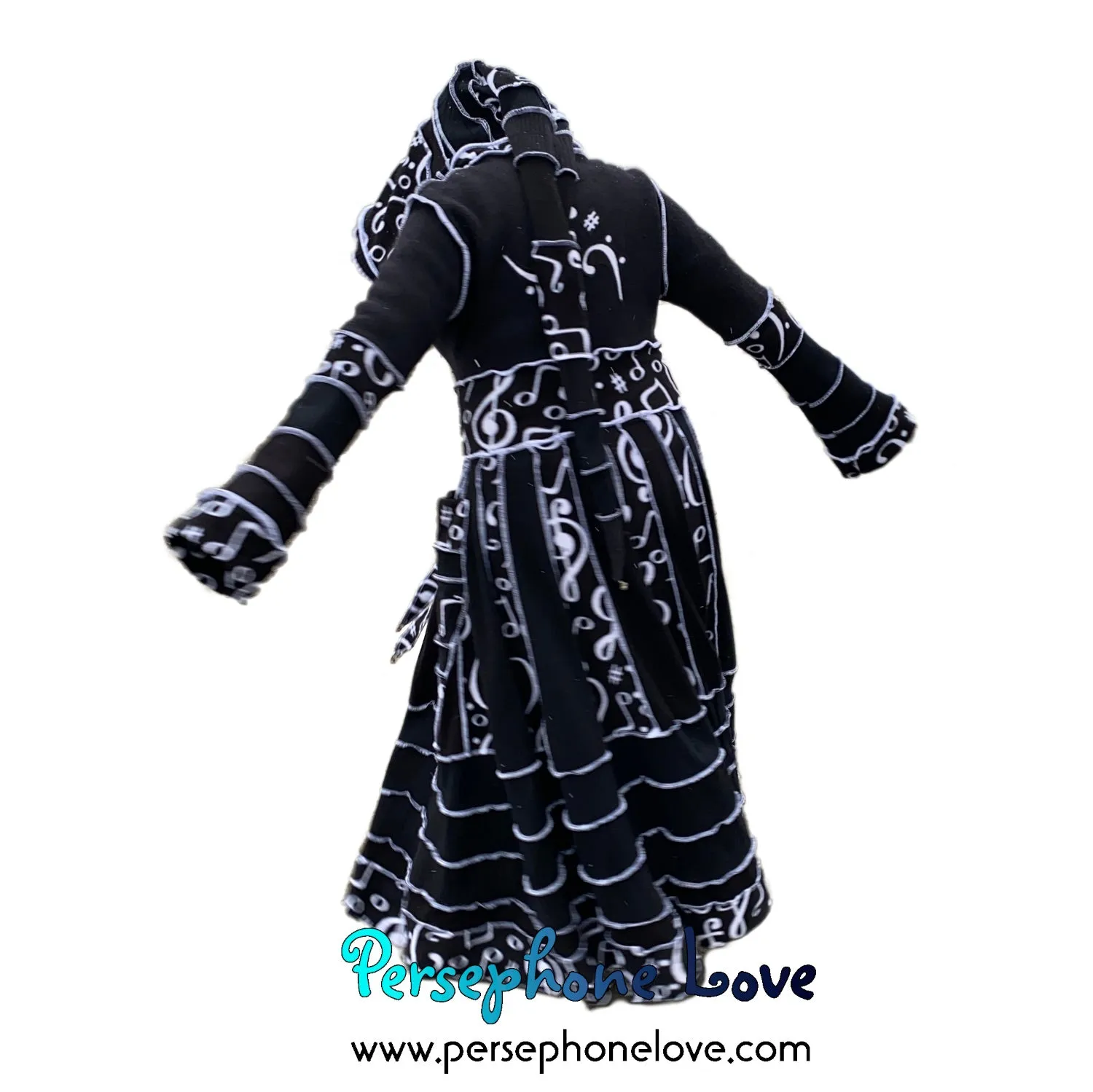 "Music Box Opera" Black white music needle-felted wool/cashmere Katwise inspired sweatercoat-2510