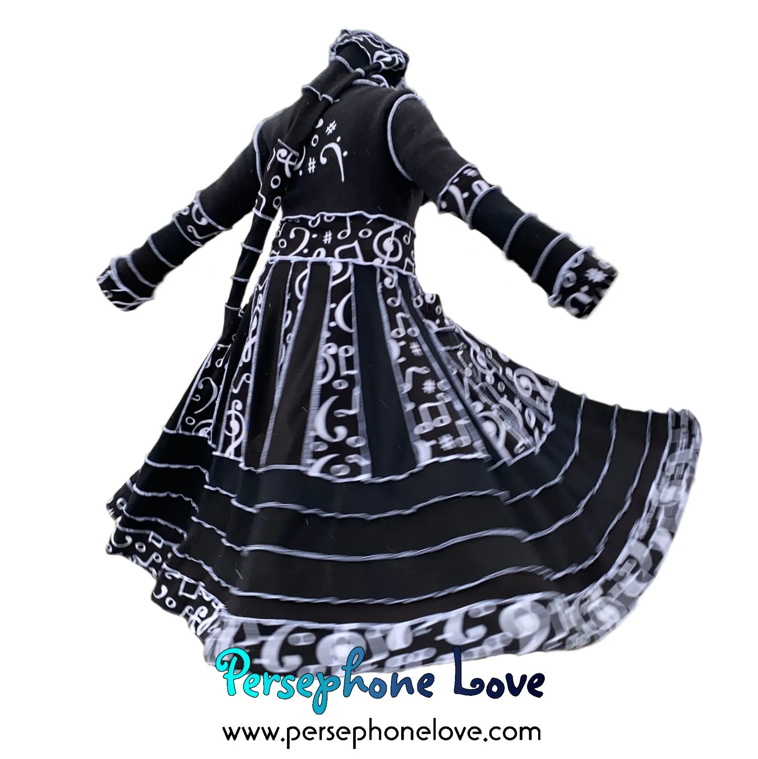 "Music Box Opera" Black white music needle-felted wool/cashmere Katwise inspired sweatercoat-2510