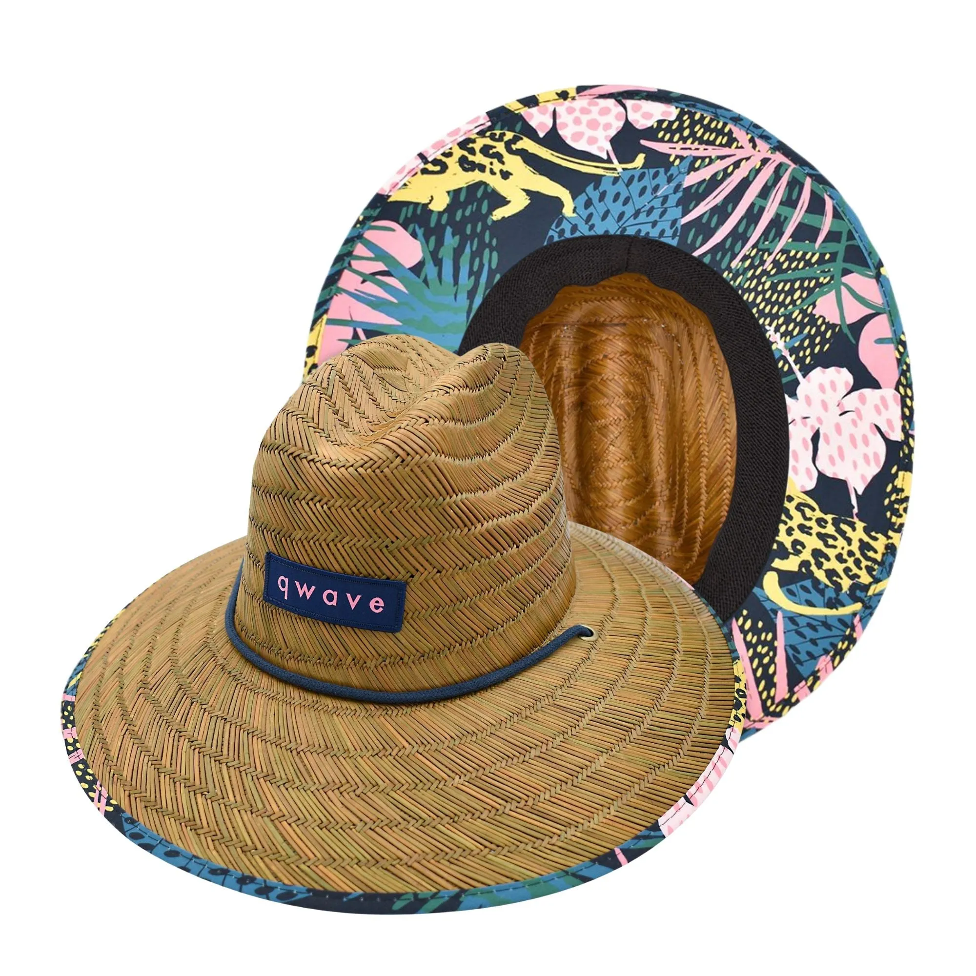 Qwave Straw Hats for Women - Stylish Tropical Print Designs, Beach Gear Sun Hats for Women, Lifeguard Hat with Sun Protection - Jungle Cat Print