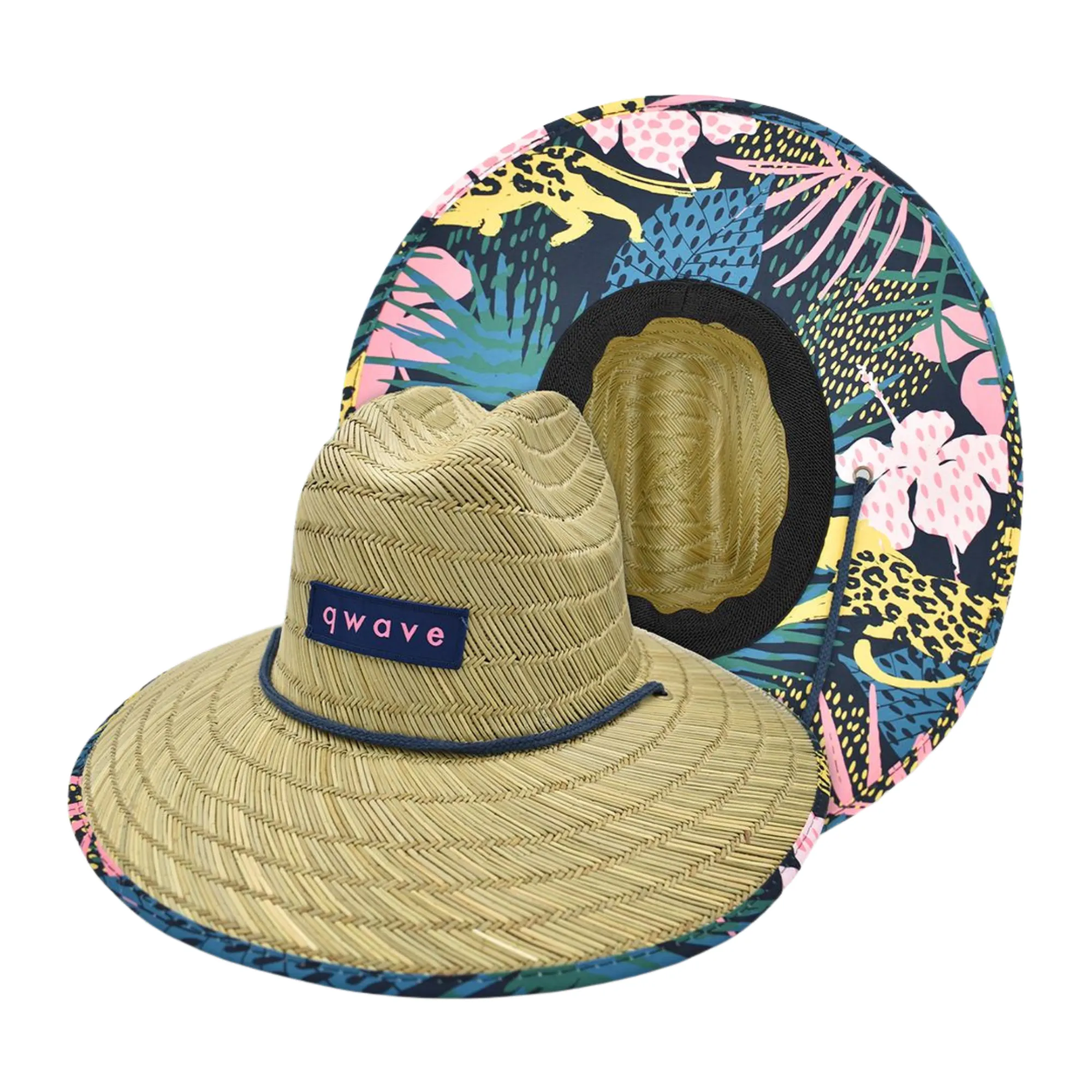 Qwave Straw Hats for Women - Stylish Tropical Print Designs, Beach Gear Sun Hats for Women, Lifeguard Hat with Sun Protection - Jungle Cat Print