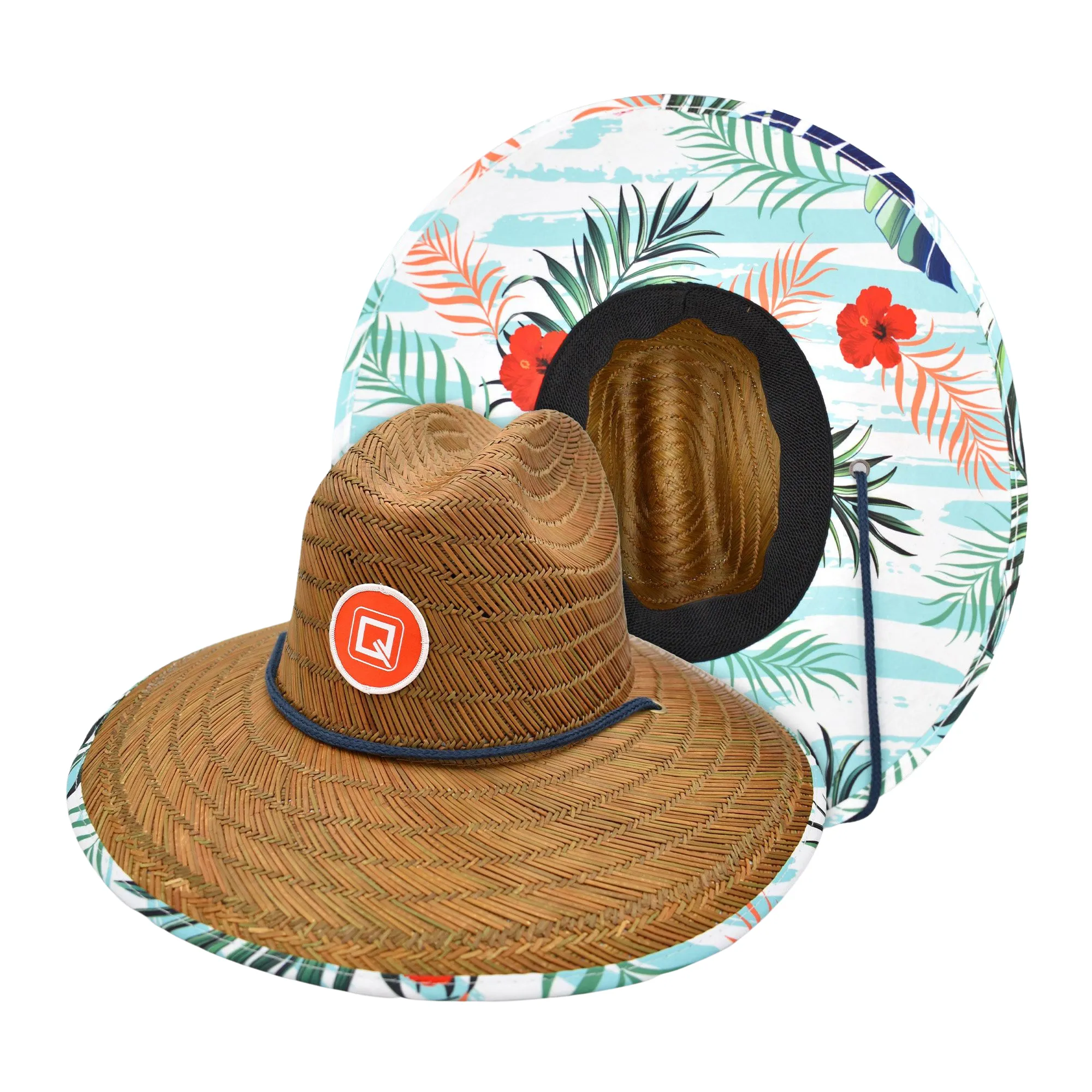 Qwave Straw Hats for Women - Stylish Tropical Print Designs, Beach Gear Sun Hats for Women, Lifeguard Hat with Sun Protection - Jungle Cat Print