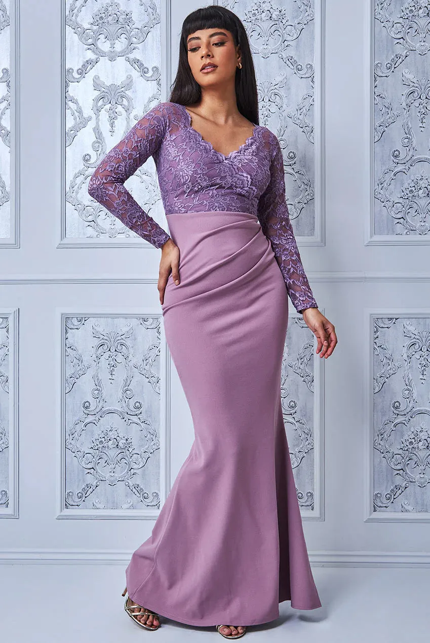 Scalloped Lace and Scuba Lace Top Lavender Gown