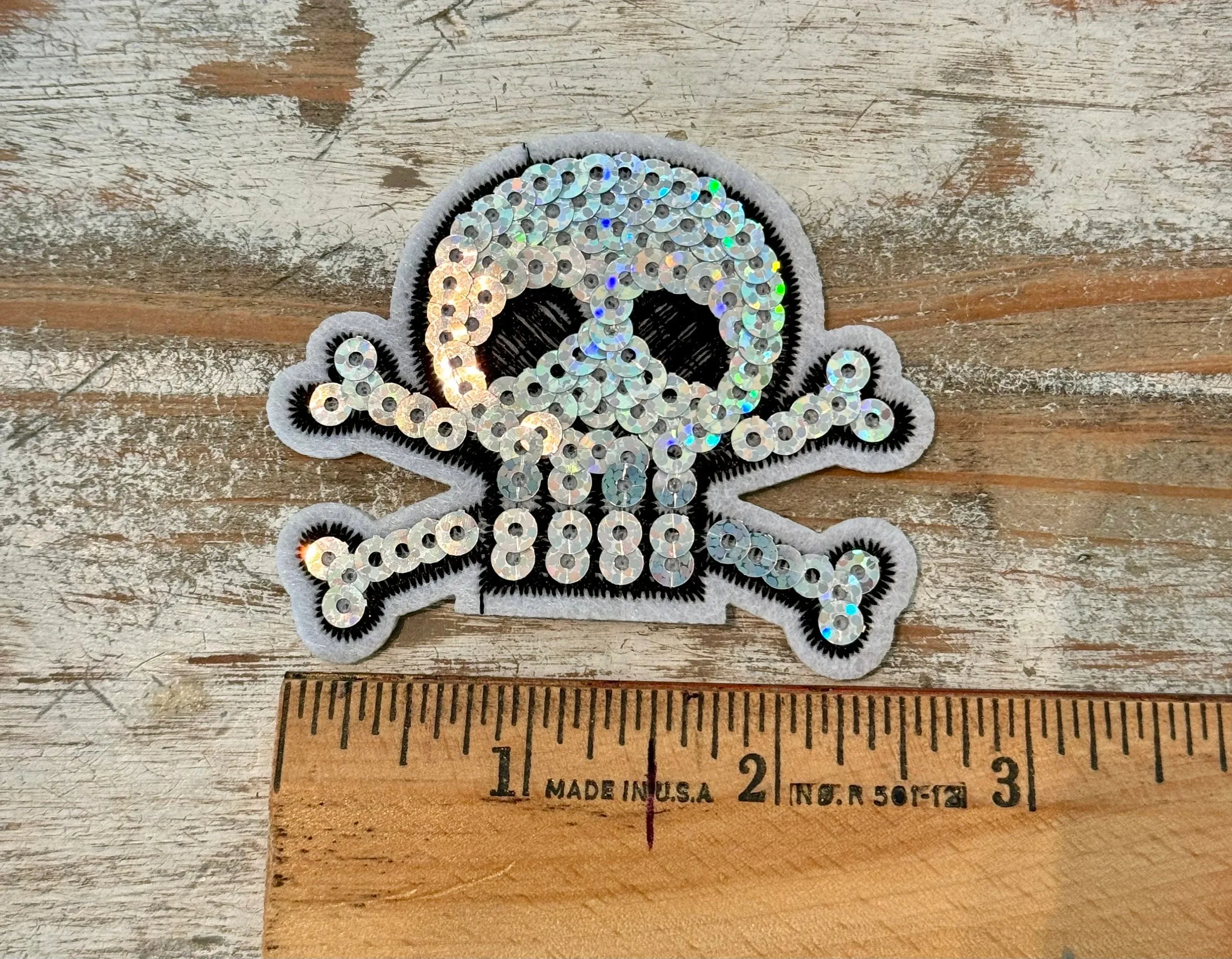 Sequined Skull & Crossbones Iron On Patch