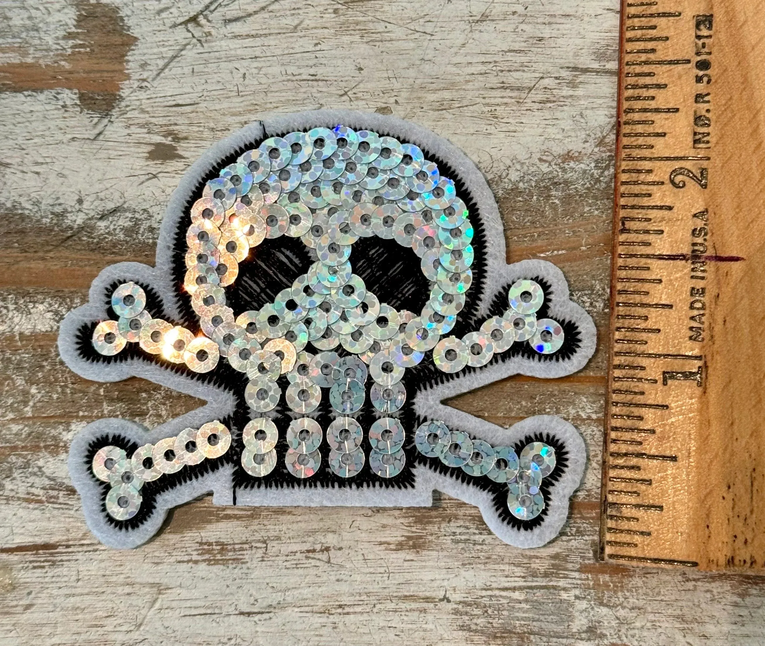 Sequined Skull & Crossbones Iron On Patch