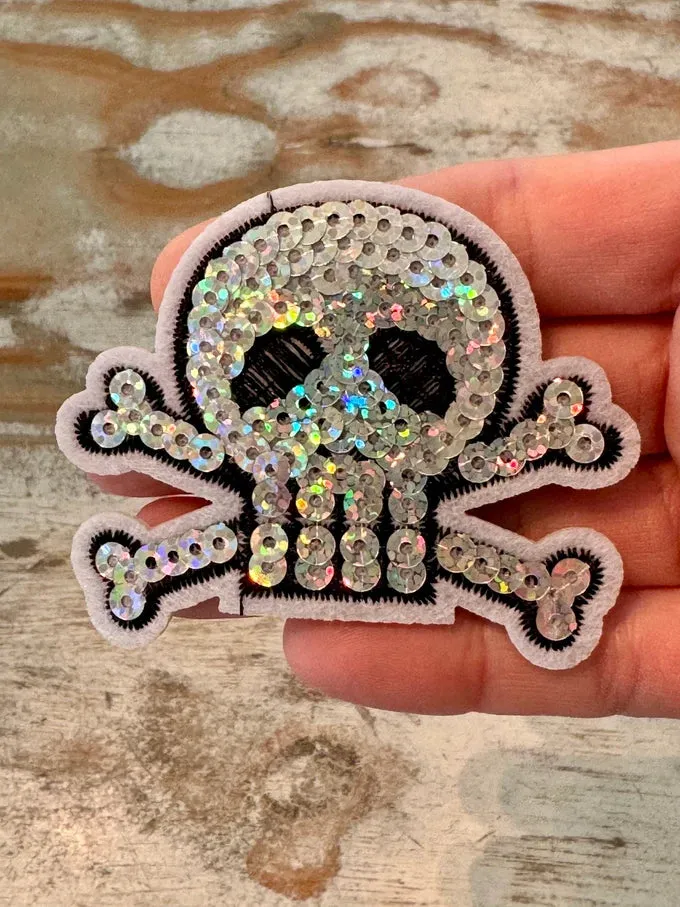 Sequined Skull & Crossbones Iron On Patch