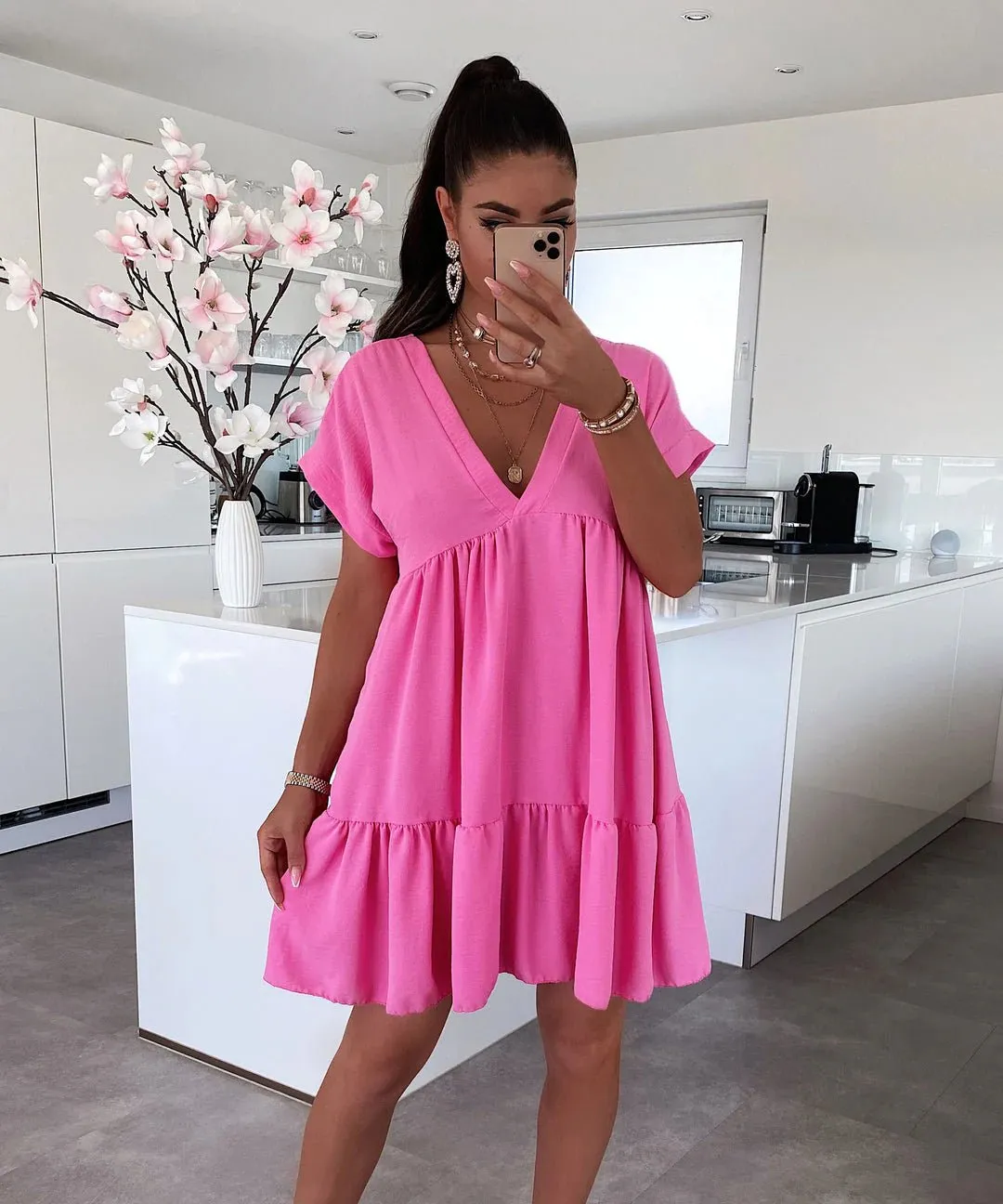 Shyla V-Neck Smock Dress