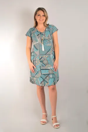 Spearmint Print Short Sleeve Jersey Shift Dress