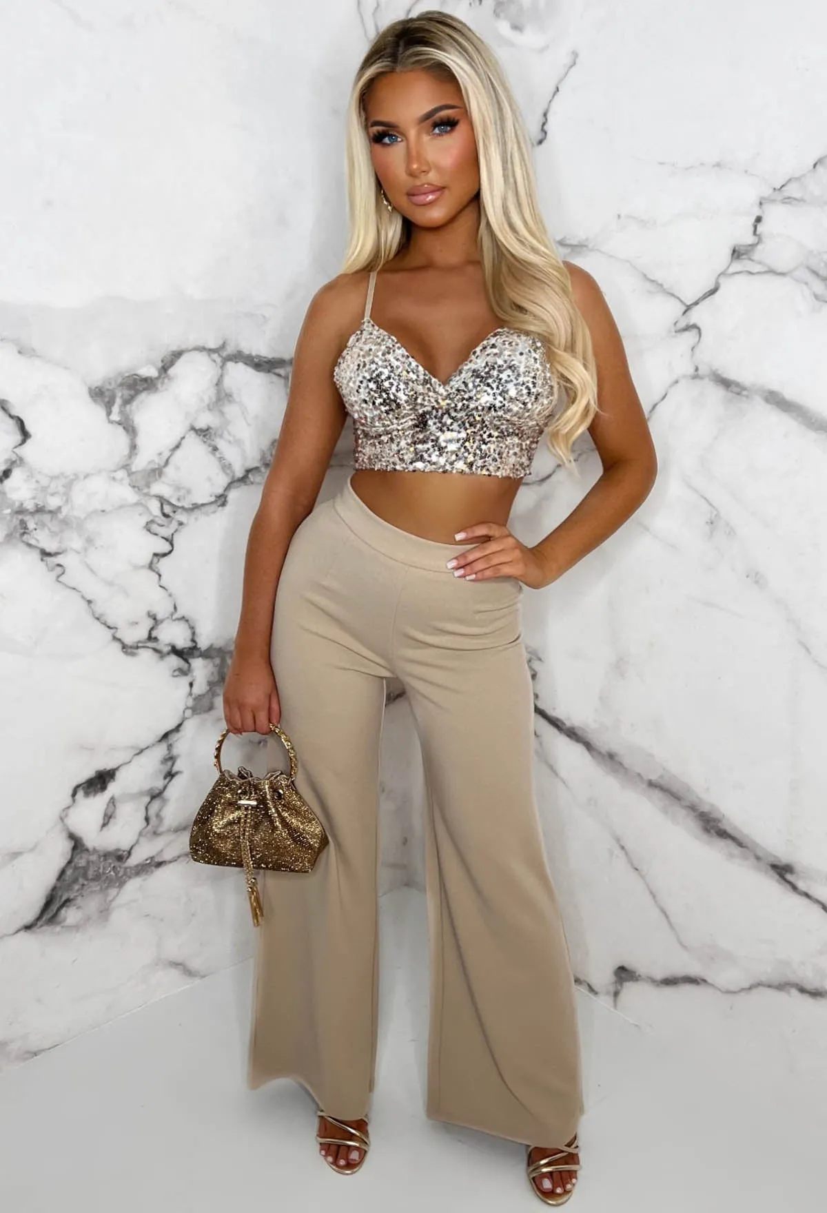 Sugar Coated Rose Gold Sequin Crop Top