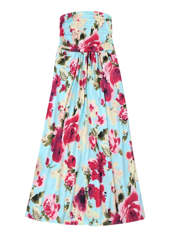 TastyHottie - Trendy Floral Print Maxi Bandeau Holiday Dress