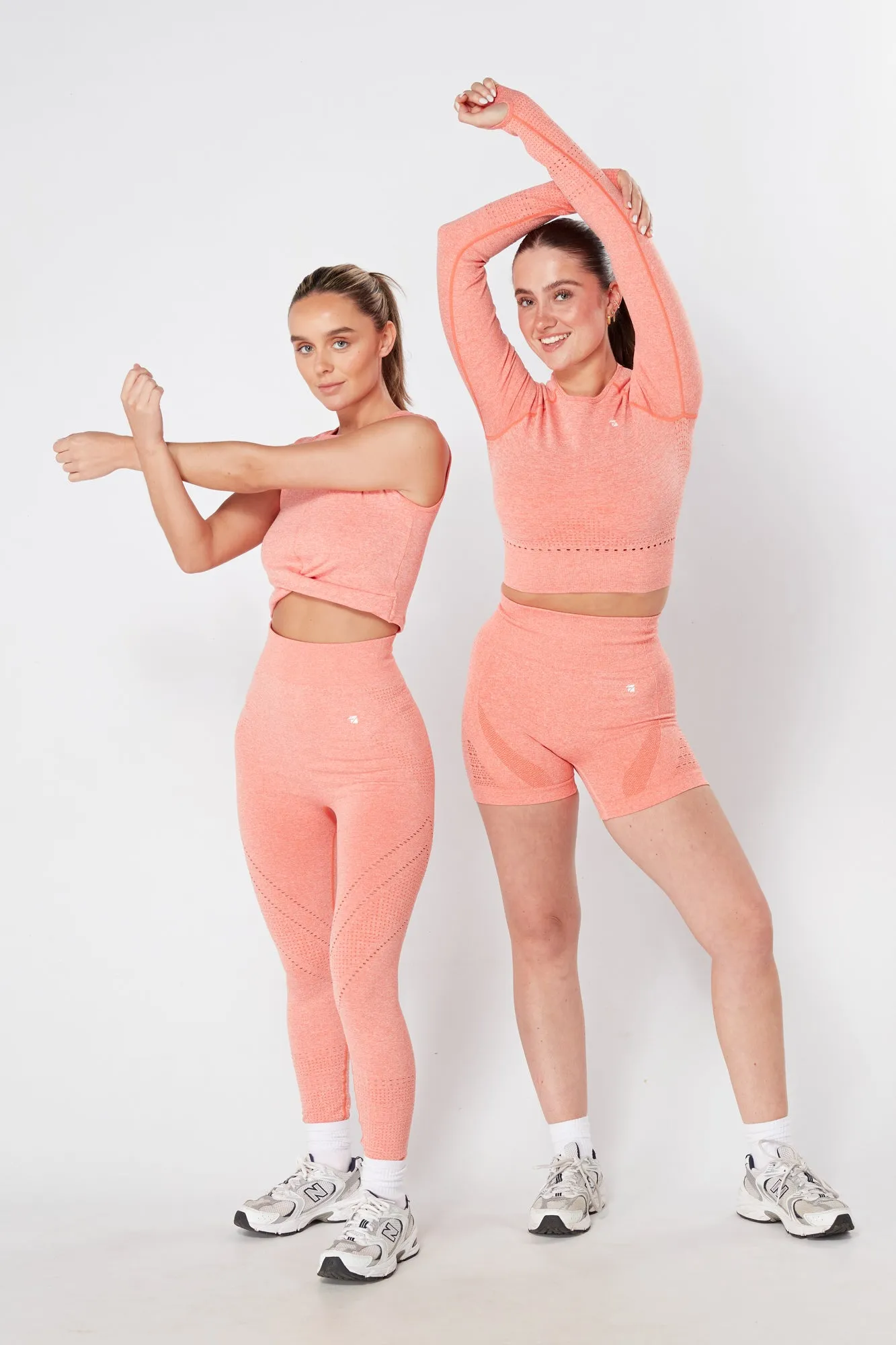 Twill Active Seamless Marl Laser cut Leggings - Coral