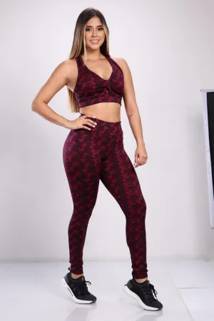 Two Piece Red & Black Ab Control Leggings set