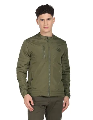 U.S. Polo Assn. Polyester Men Olive Stand Collar Solid Standard Length Jacket, M