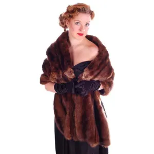 Vintage Fur Stole Wrap Natural Ranch Mink Movie Star Quality 1950S Dark Brown 14 Skin