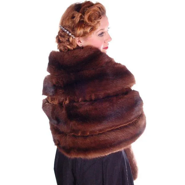 Vintage Fur Stole Wrap Natural Ranch Mink Movie Star Quality 1950S Dark Brown 14 Skin