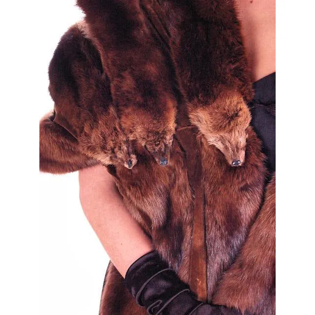 Vintage Fur Stole Wrap Natural Ranch Mink Movie Star Quality 1950S Dark Brown 14 Skin