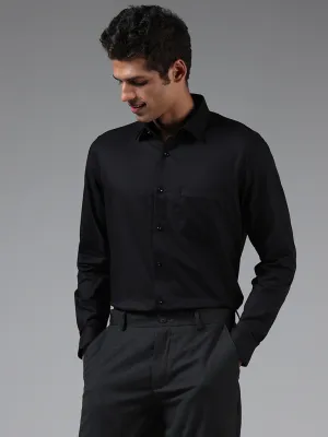 WES Formals Solid Black Cotton Relaxed-Fit Shirt