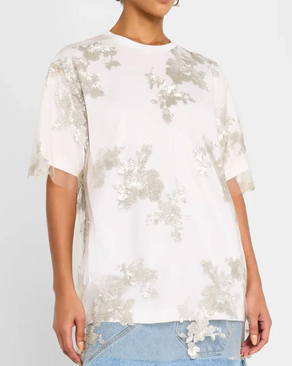 White Embroidered Relaxed T-Shirt