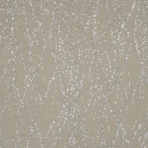 White Sequined and Beaded Abstract Tulle Fabric