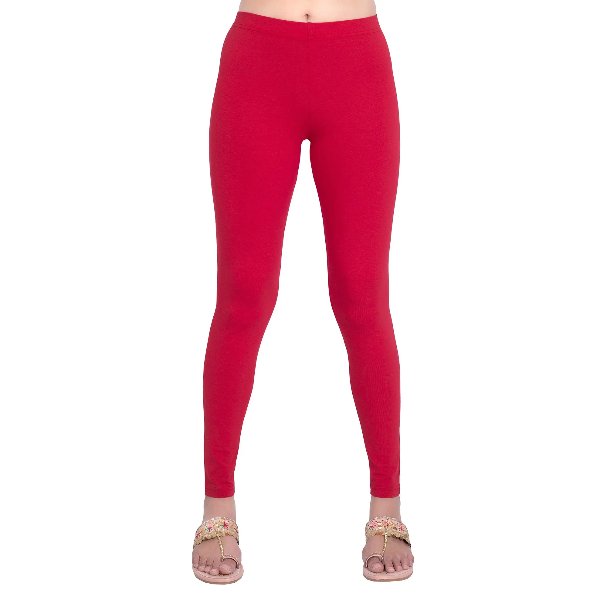 Women Red Breathable Long Length Legging