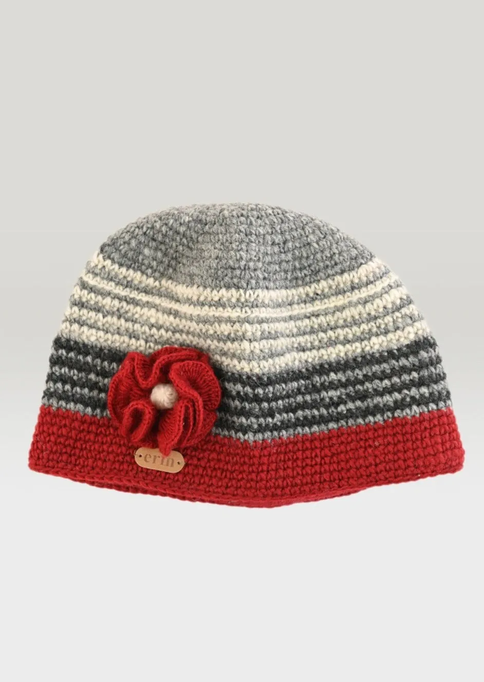 Women's Crochet Flower Cap | Red Grey