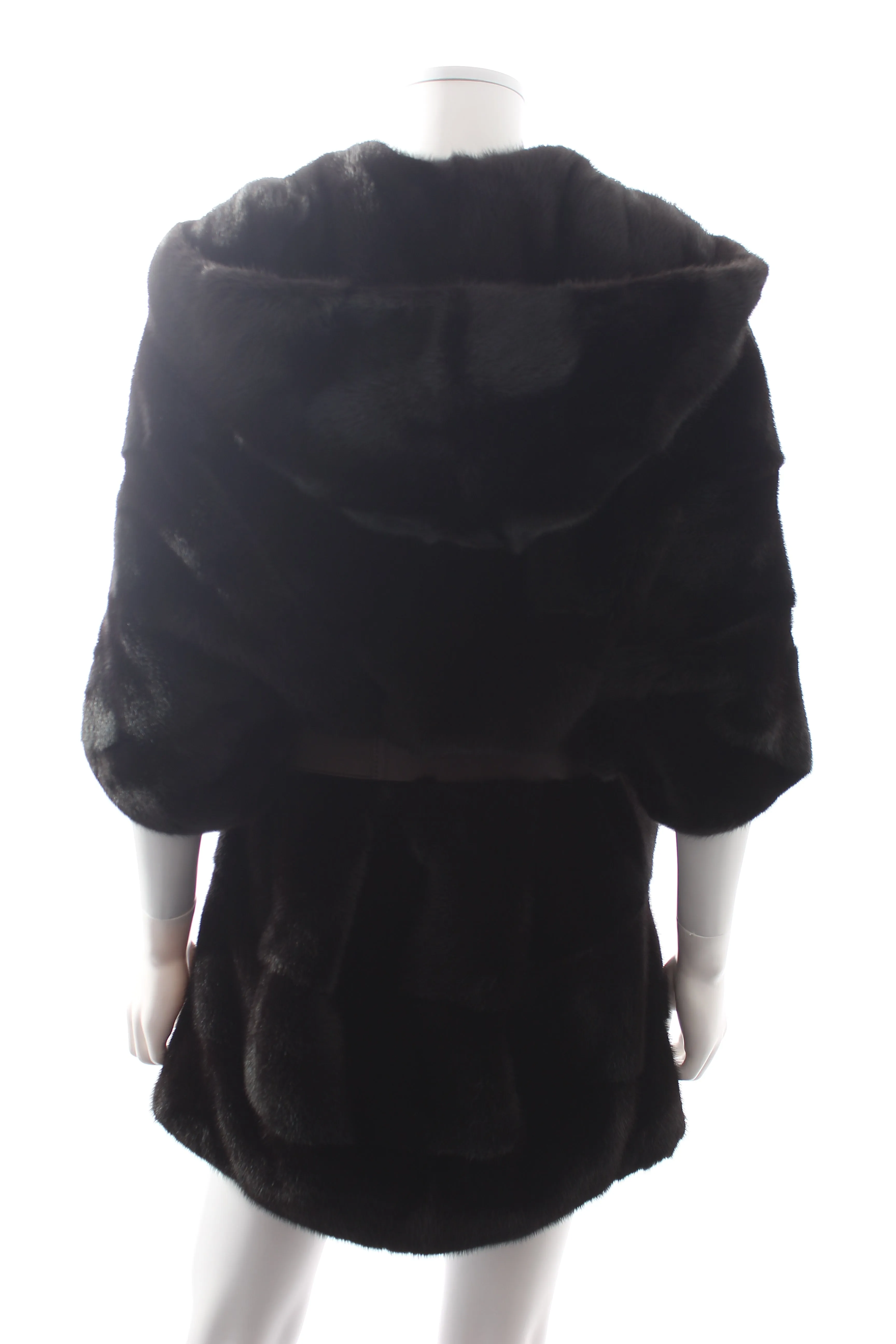 Yves Salomon Hooded Mink Fur Coat with Belt