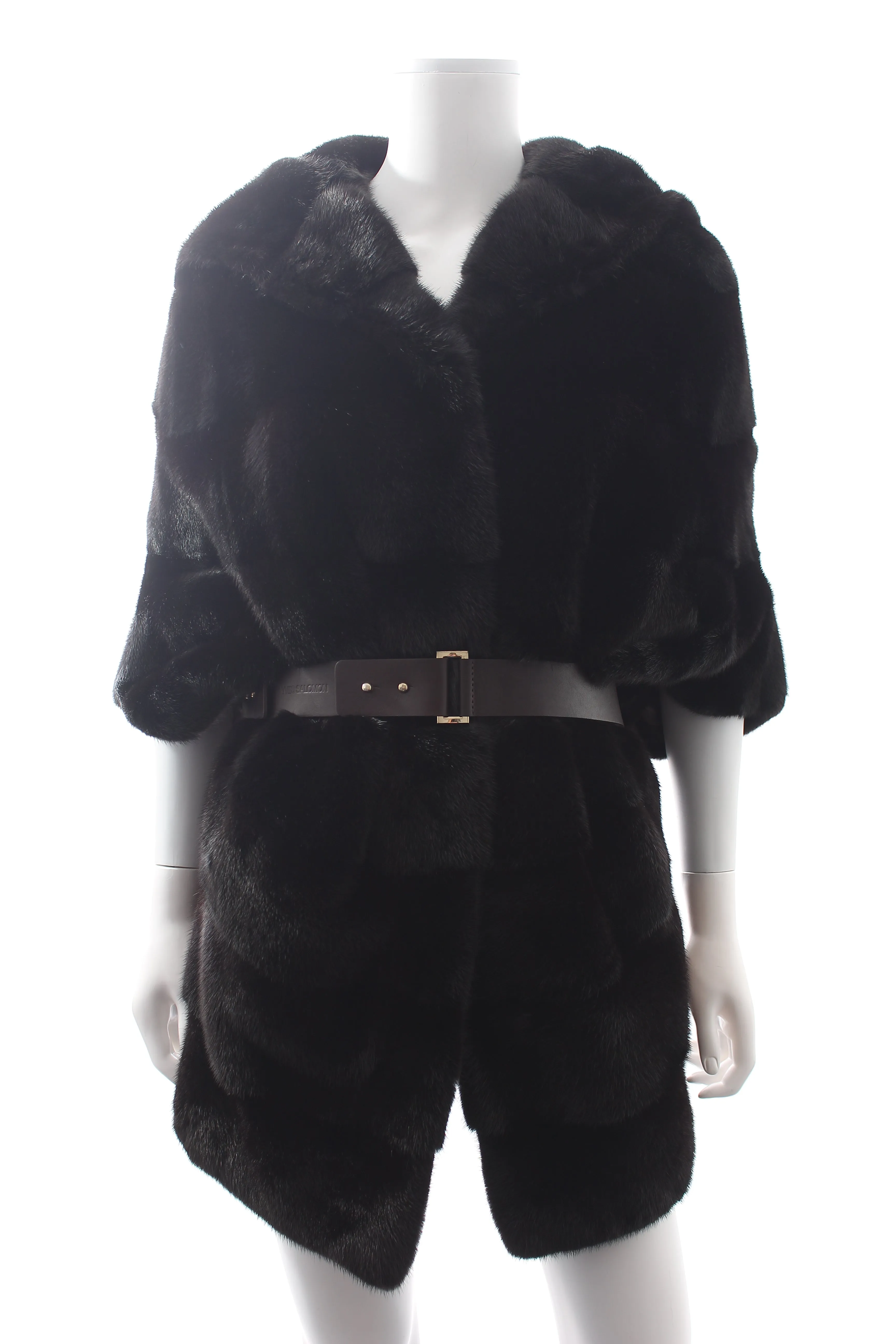 Yves Salomon Hooded Mink Fur Coat with Belt